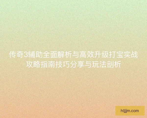 传奇3辅助全面解析与高效升级打宝实战攻略指南技巧分享与玩法剖析